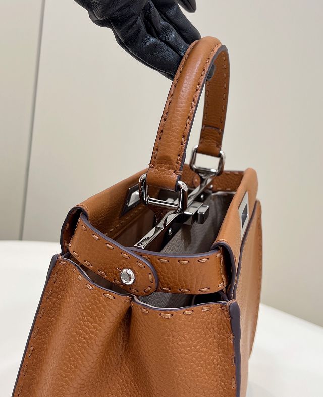 Fendi original grained calfskin medium peekaboo bag 8BN240-4 brown