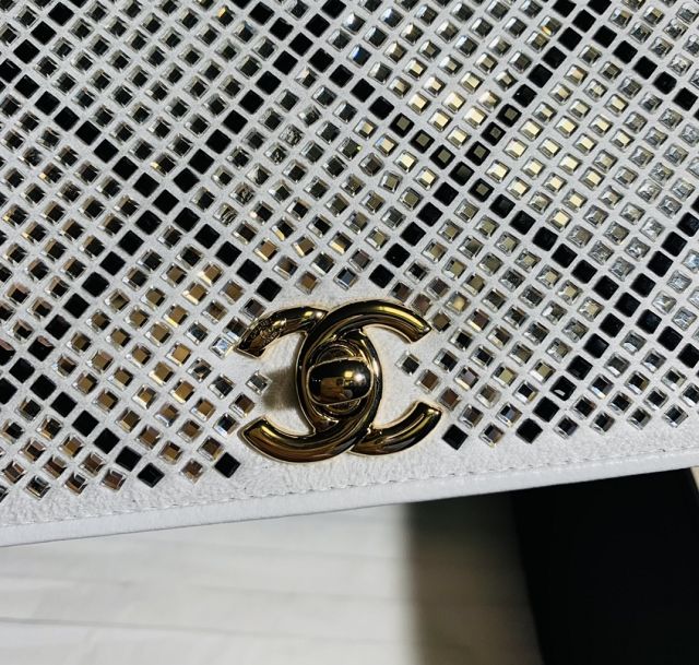 CC original lambskin&strass wallet on chain AP2853 white