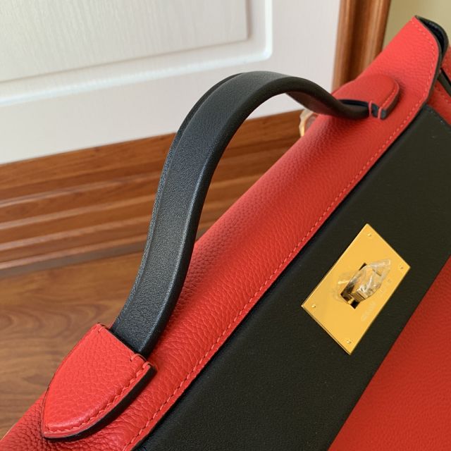 Hermes original togo leather kelly 2424 bag HH03699 red&black
