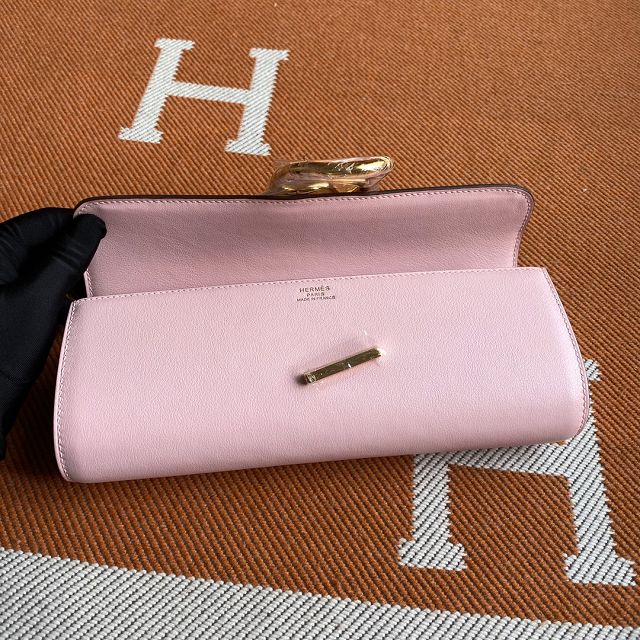 Hermes original swfit leather egee clutch E001 light pink
