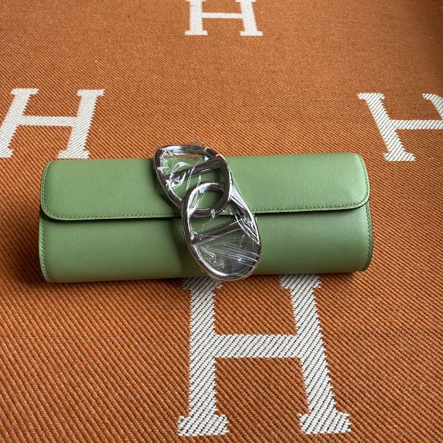 Hermes original swfit leather egee clutch E001 vert criquet