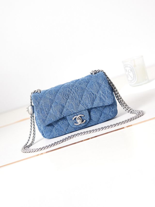 CC original denim mini flap bag AS3828 blue
