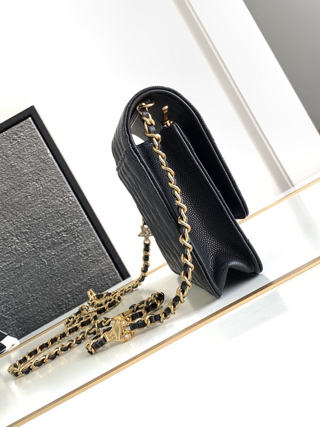 CC original grained calfskin wallet on chain AP3696 black