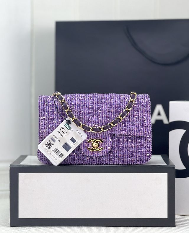 CC original tweed mini flap bag A69900 purple