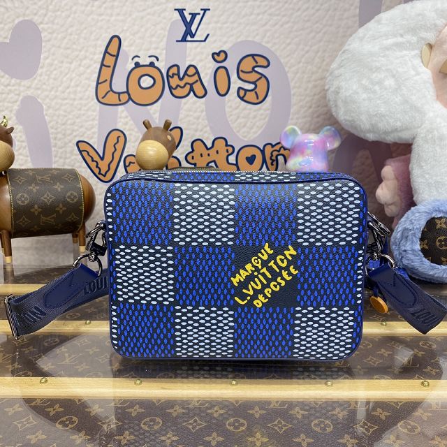 Louis vuitton original damier canvas trio messenger bag N40694 blue