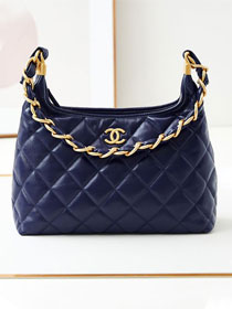 2024 CC original lambskin medium hobo handbag AS4923 navy blue