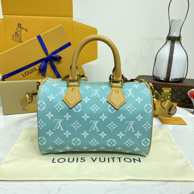Louis vuitton original soft calfskin speedy P9 25 M24423 turquoise