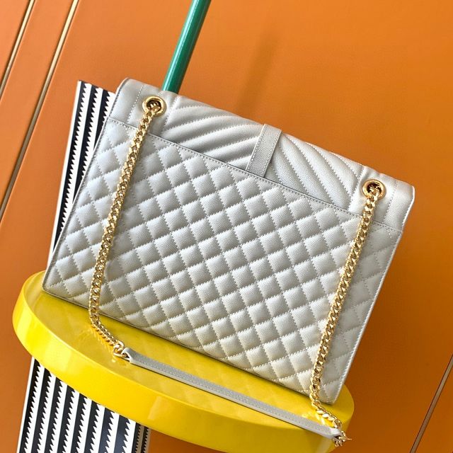 YSL original grained calfskin large envelope chain bag 487198 white