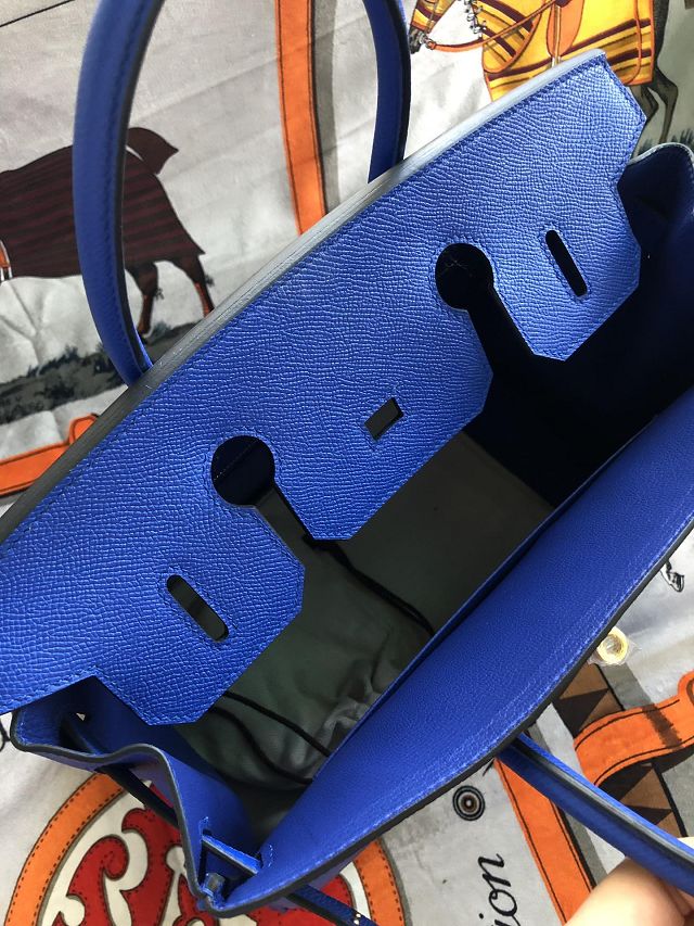 Hermes original epsom leather birkin 25 bag H25-3 blue zellige