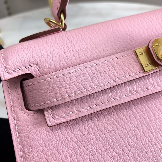 Hermes original chevre mini kelly 19 bag KG0019 rose confetti