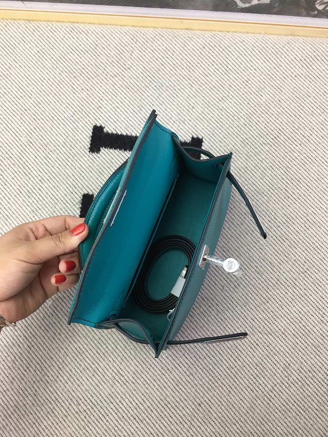 Hermes original chevre mini kelly 19 bag KG0019 blue paon