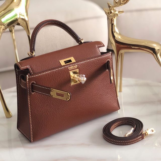 Hermes original chevre mini kelly 19 bag KG0019 brown