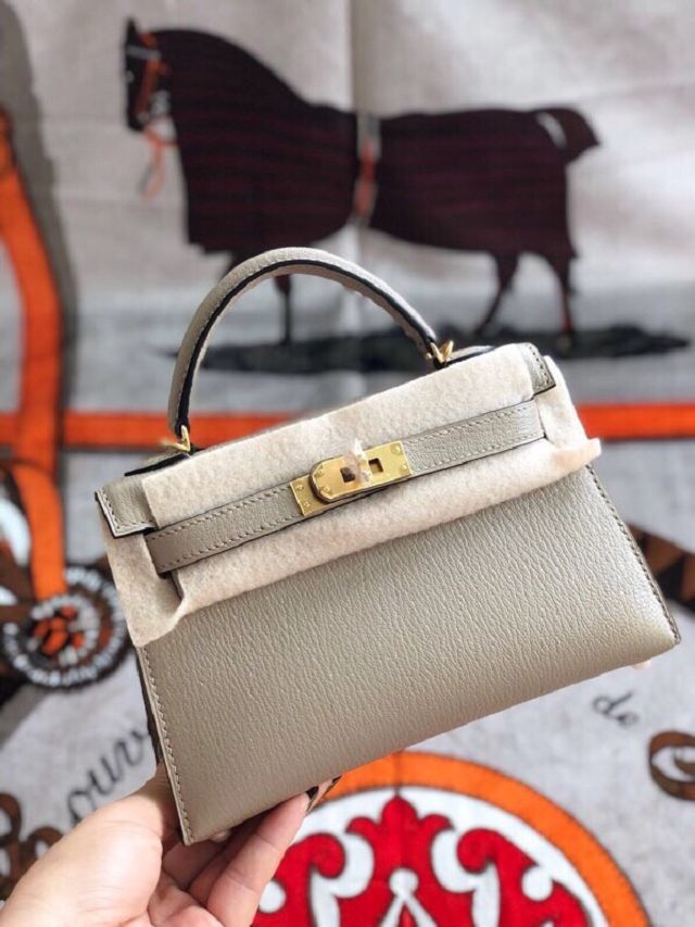 Hermes original chevre mini kelly 19 bag KG0019 grey tourterelle