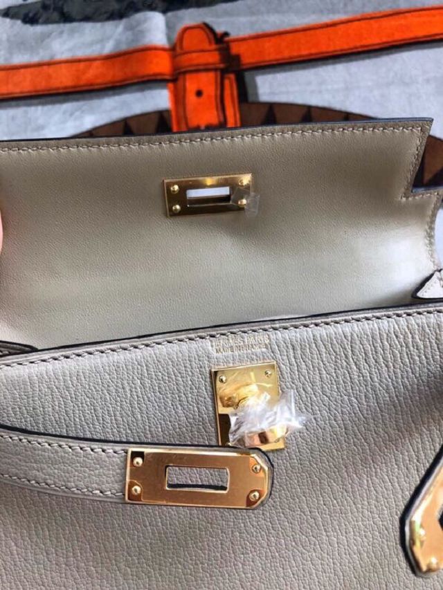 Hermes original chevre mini kelly 19 bag KG0019 grey tourterelle