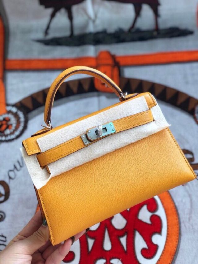 Hermes original chevre mini kelly 19 bag KG0019 jaune
