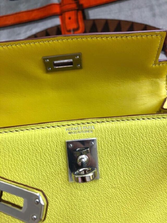 Hermes original chevre mini kelly 19 bag KG0019 lemon yellow