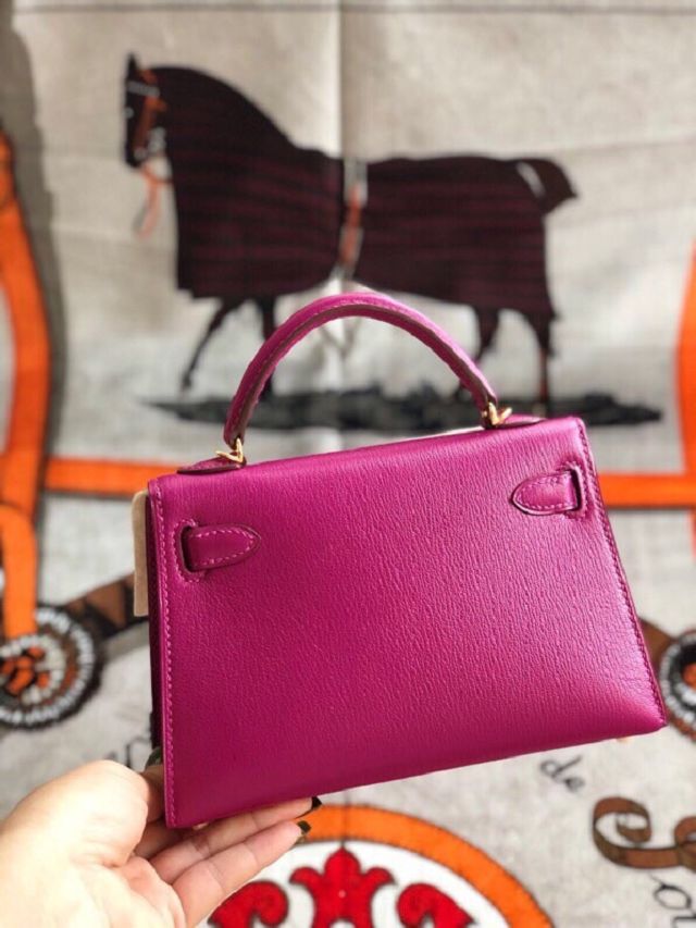 Hermes original chevre mini kelly 19 bag KG0019 rose purple