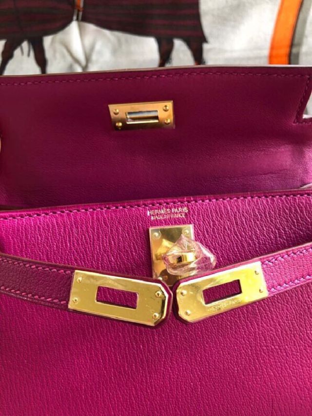 Hermes original chevre mini kelly 19 bag KG0019 rose purple