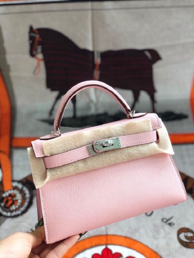 Hermes original chevre mini kelly 19 bag KG0019 rose sakura
