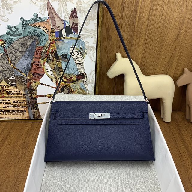 Hermes original chevre leather kelly elan KE0028-5 blue sapphire