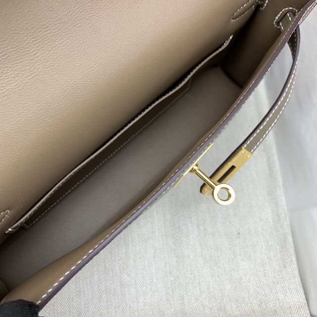 Hermes original chevre leather kelly elan KE0028-5 grey etoupe