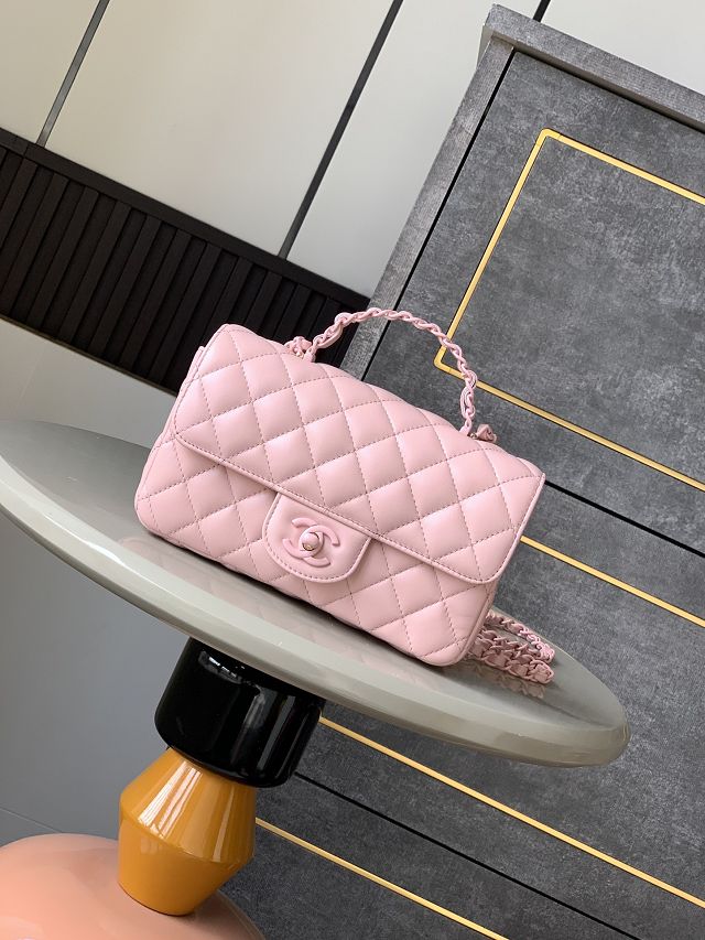 CC original lambskin mini top handle flap bag AS5243 pink