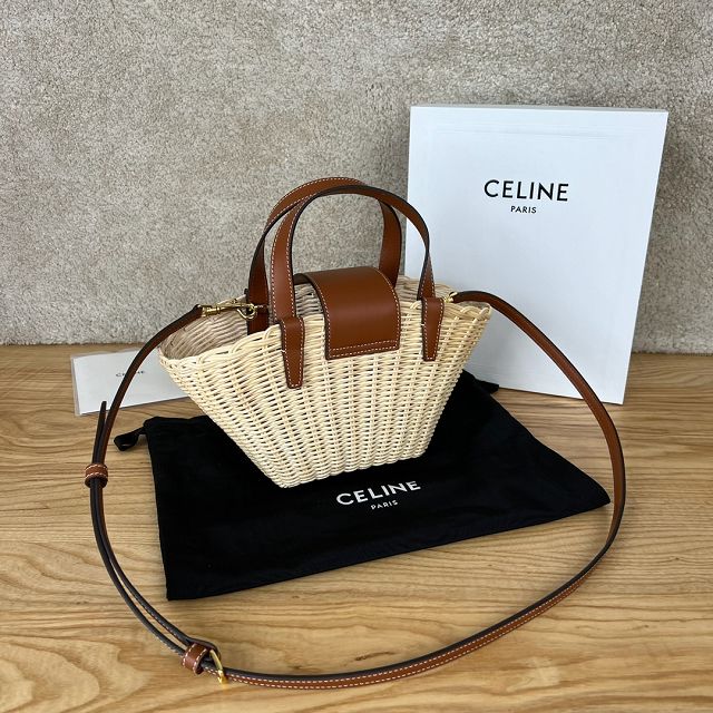 Celine original wicker couffin tote handbag 116572 tan