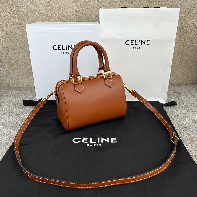 Celine original calfskin triomphe small boston bag 113773 tan