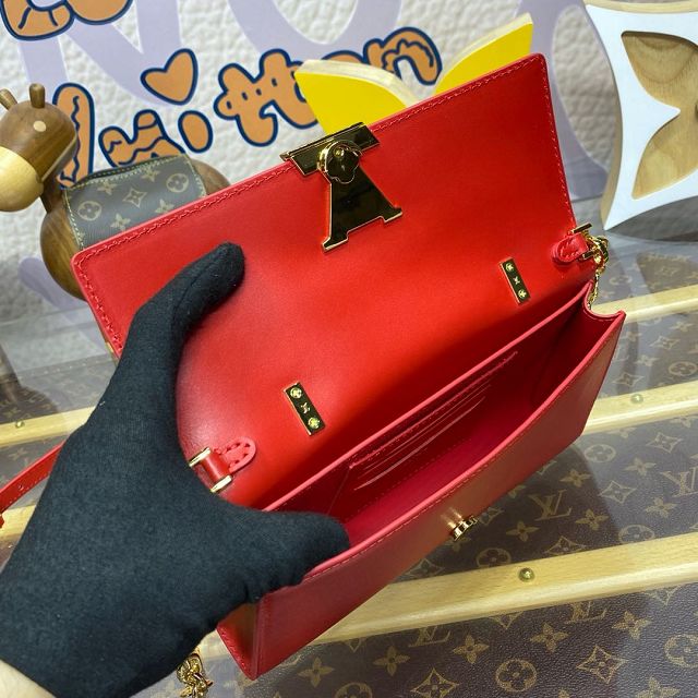 Louis vuitton original calfskin capucines wallet on chain M12405 red
