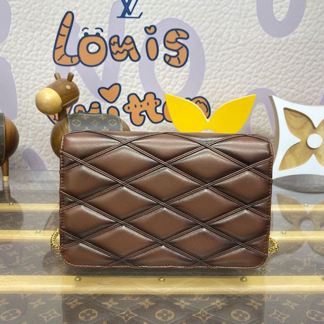 Louis vuitton original lambskin GO-14 wallet on chain M13841 brown