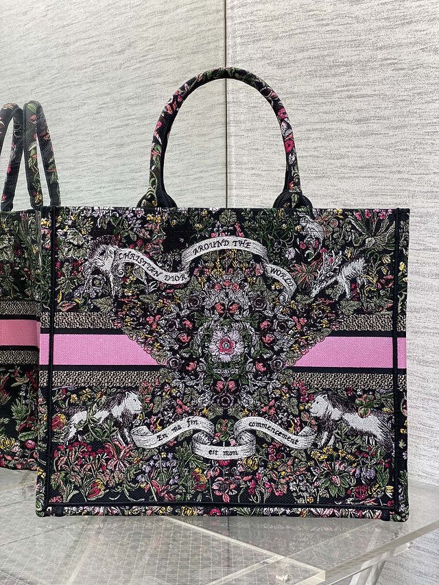 Dior original cotton large book tote bag M1286 black&pink