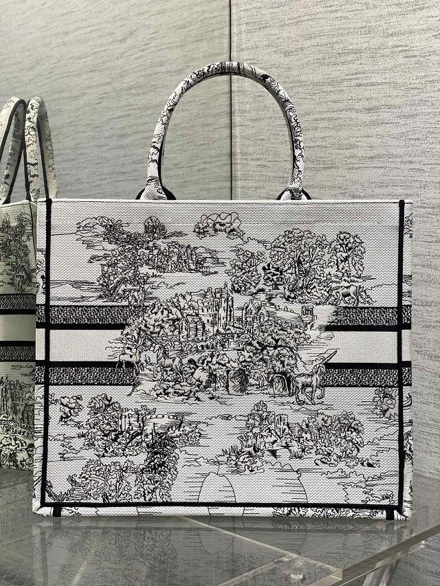 Dior original cotton large book tote bag M1286 white&black