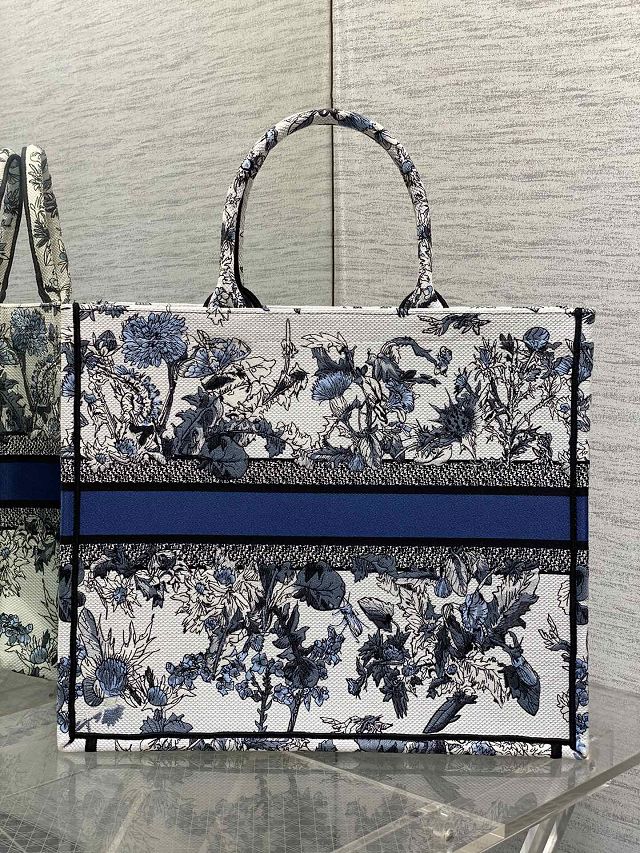 Dior original cotton large book tote bag M1286 white&blue