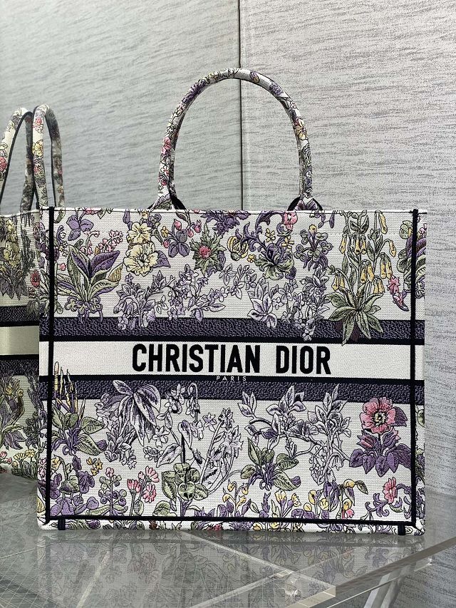 Dior original cotton large book tote bag M1286 white&purple
