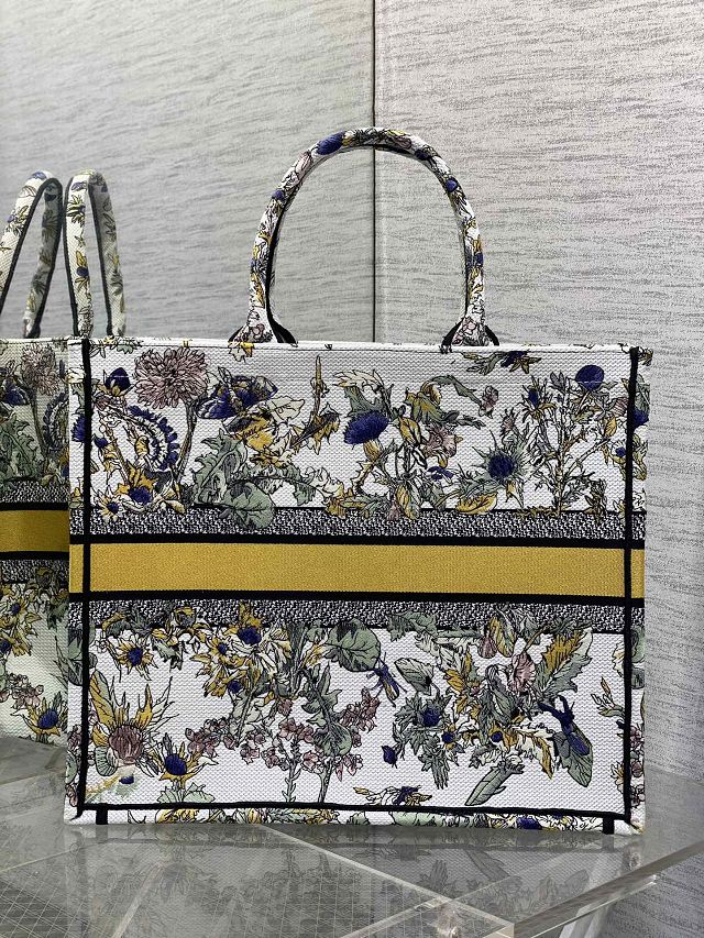 Dior original cotton large book tote bag M1286 white&yellow