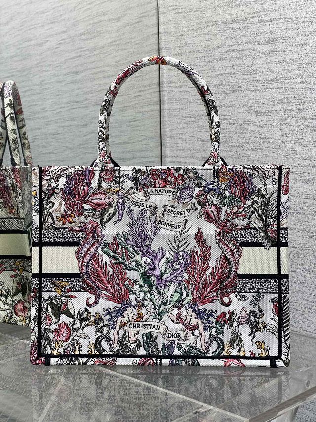 Dior original cotton medium book tote bag M1296 white