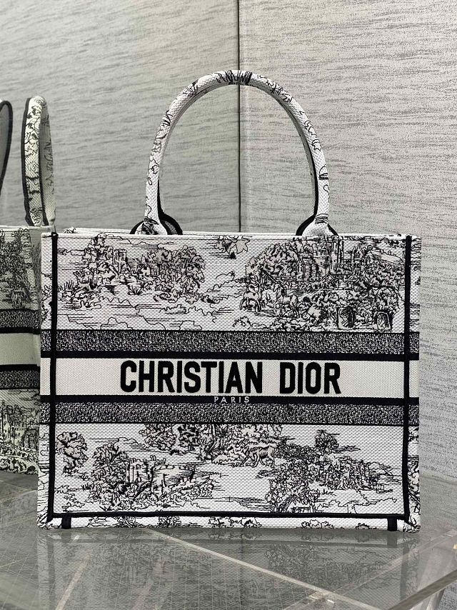 Dior original cotton medium book tote bag M1296 white&black