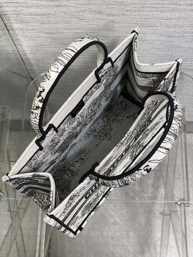 Dior original cotton medium book tote bag M1296 white&black