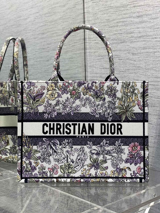 Dior original cotton medium book tote bag M1296 white&purple