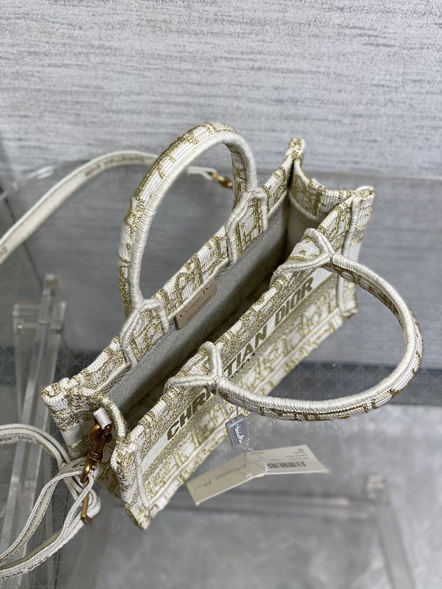 Dior original cotton mini book tote S5573 white&gold