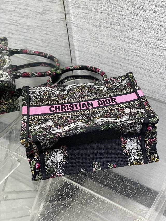 Dior original cotton small book tote bag M1265 black&pink
