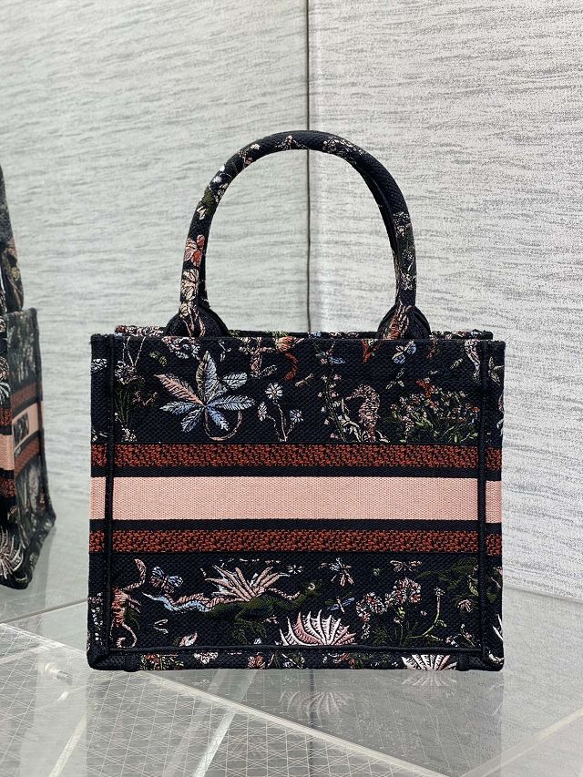 Dior original cotton small book tote bag M1265 black&pink