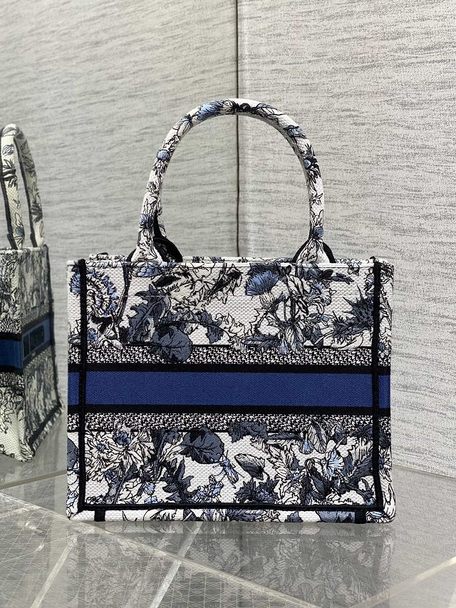 Dior original cotton small book tote bag M1265 white&blue