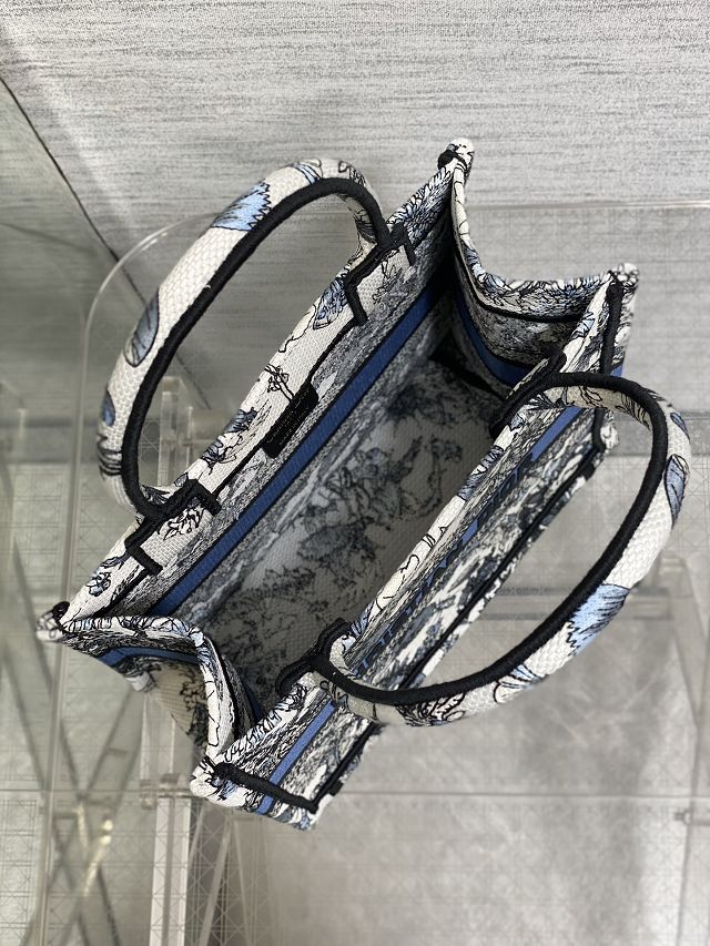 Dior original cotton small book tote bag M1265 white&blue