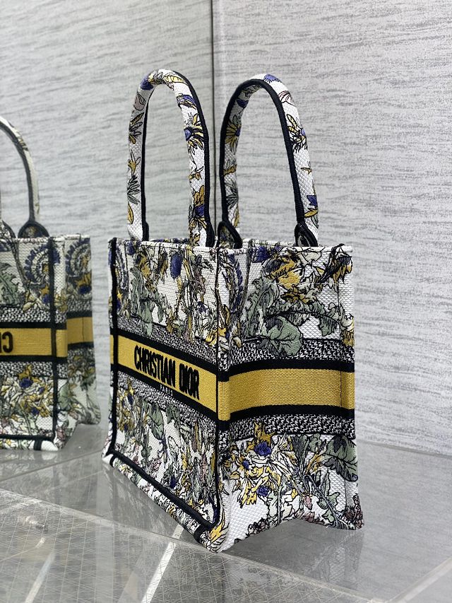 Dior original cotton small book tote bag M1265 white&yellow
