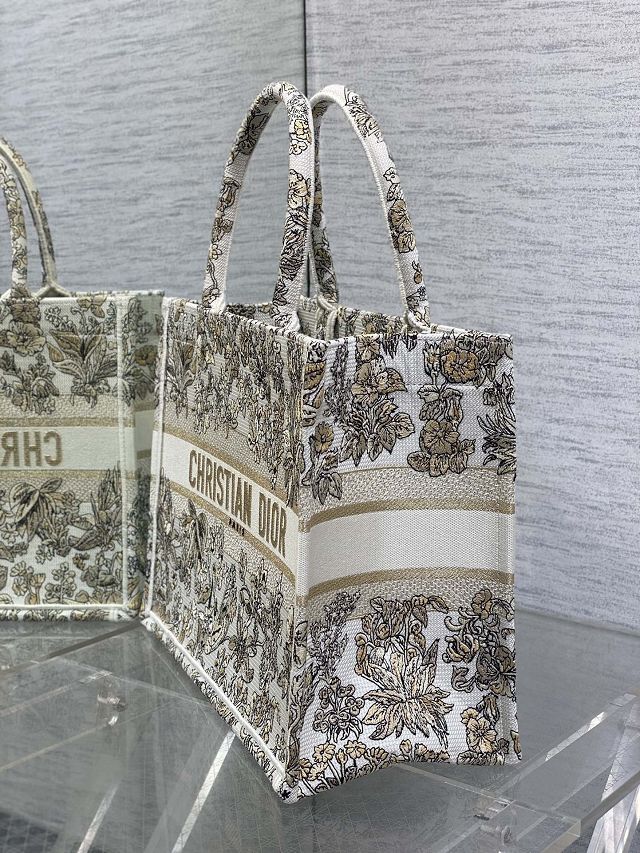 Dior original cotton medium book tote bag M1296 white&gold