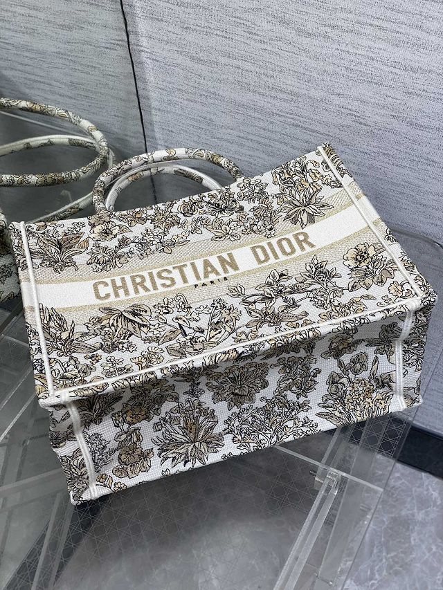 Dior original cotton medium book tote bag M1296 white&gold