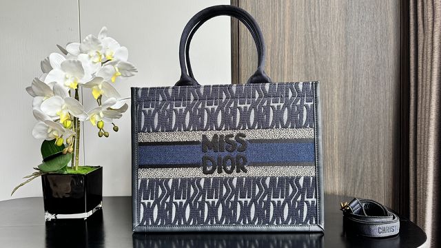 Dior original denim medium book tote bag M1296 blue