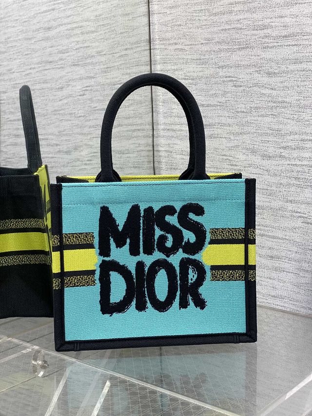 Dior original cotton small book tote bag M1265 green