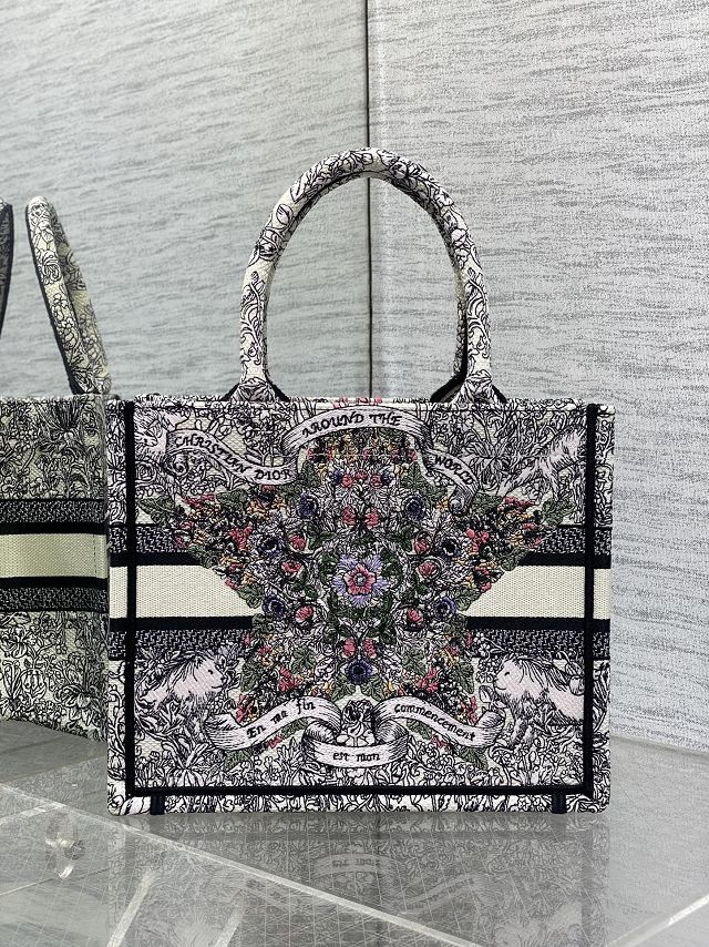 Dior original cotton small book tote bag M1265 white&black